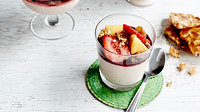 Coconut panna cotta with Napa style strawberry & mango salad