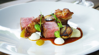 Flinders Island Lamb saddle, sweetbreads, sheeps curd, eggplant, pickled raisins, pearl onions.